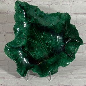 Hand Crafted Green Leaf Decorative Platter - Artist Signed